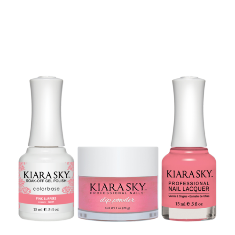 KIARA SKY 3in1 (Dipping Powder + Gel Polish + Nail Lacquer) - DGL 407, Pink Slippers